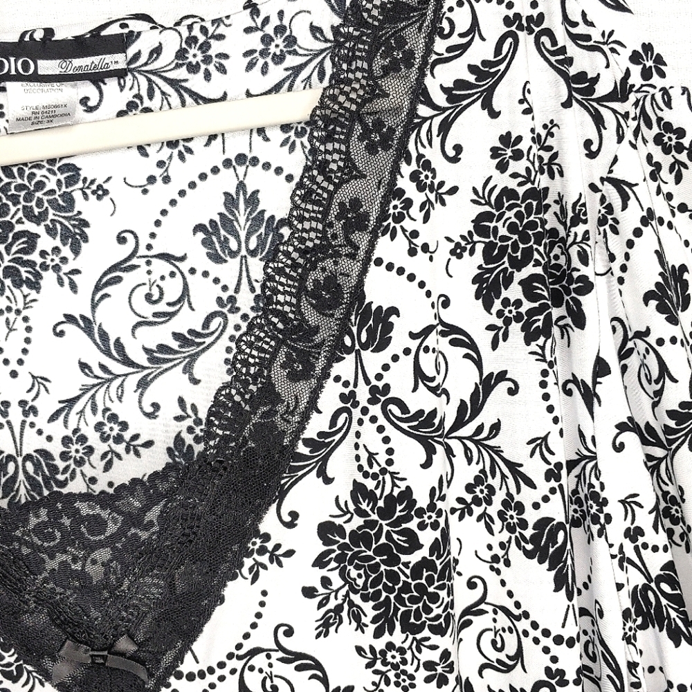 Studio Donatella night gown. Black/white, 3X. - Picture 6 of 10